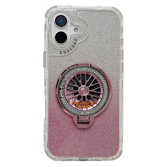 For iPhone 16 Plus Case Compatible with MagSafe Gyro Design Glitter PC + TPU Phone Cover - Pink