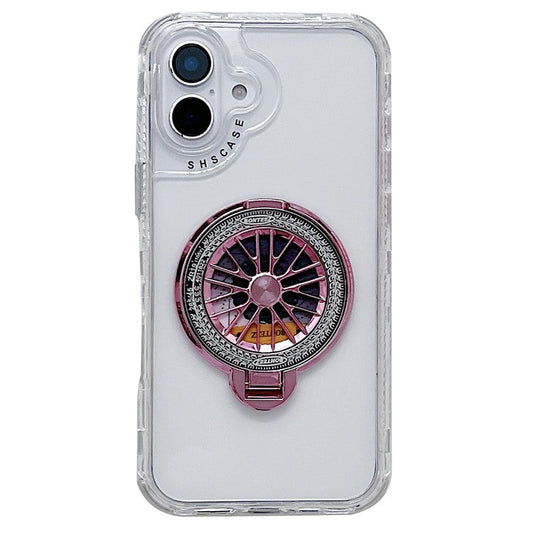 For iPhone 16 Plus Clear Case Compatible with MagSafe Gyro Design PC + TPU Phone Cover with Kickstand - Pink