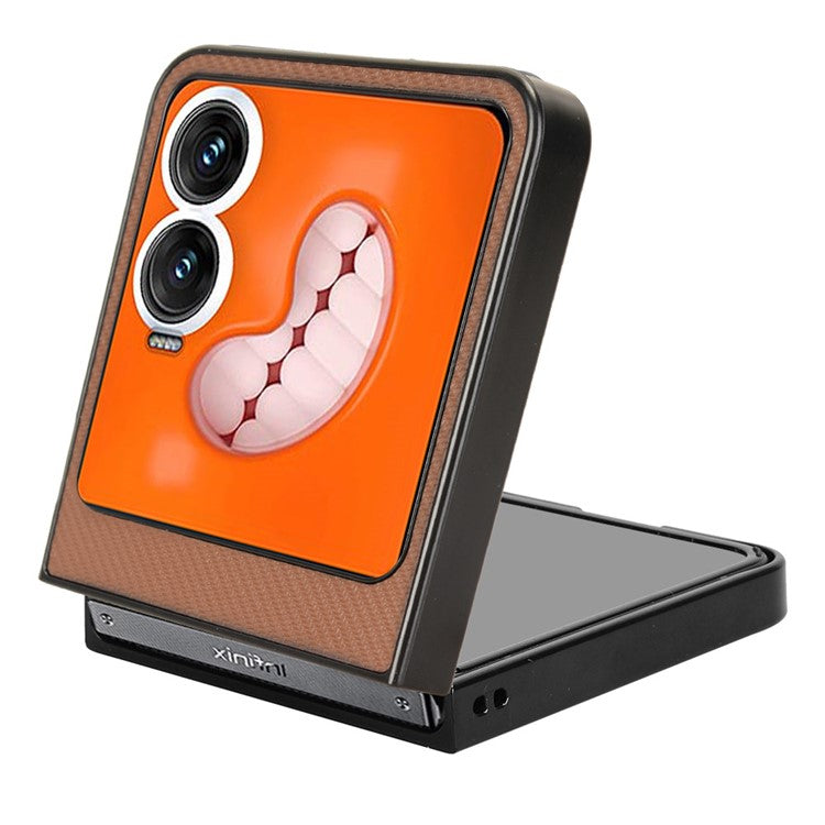 For Infinix Zero Flip 5G Case Carbon Fiber Texture Shockproof PU+PC Phone Cover - Brown