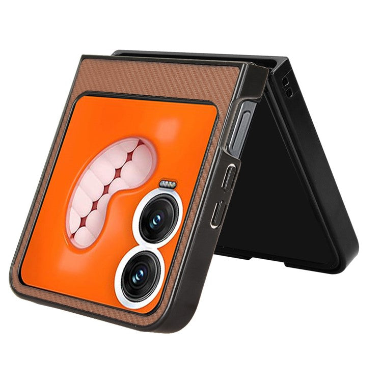 For Infinix Zero Flip 5G Case Carbon Fiber Texture Shockproof PU+PC Phone Cover - Brown