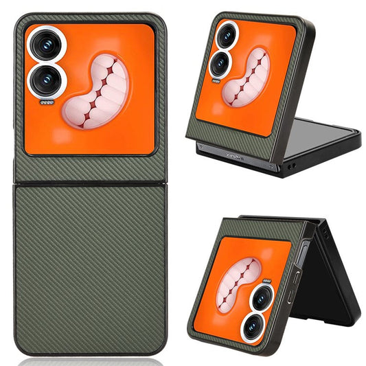 For Infinix Zero Flip 5G Case Carbon Fiber Texture Shockproof PU+PC Phone Cover - Green