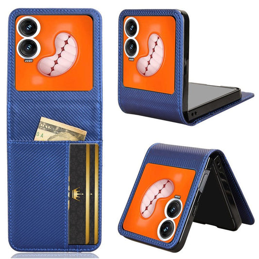 For Infinix Zero Flip 5G Case PU Leather+PC Card Holder Mobile Phone Cover - Blue