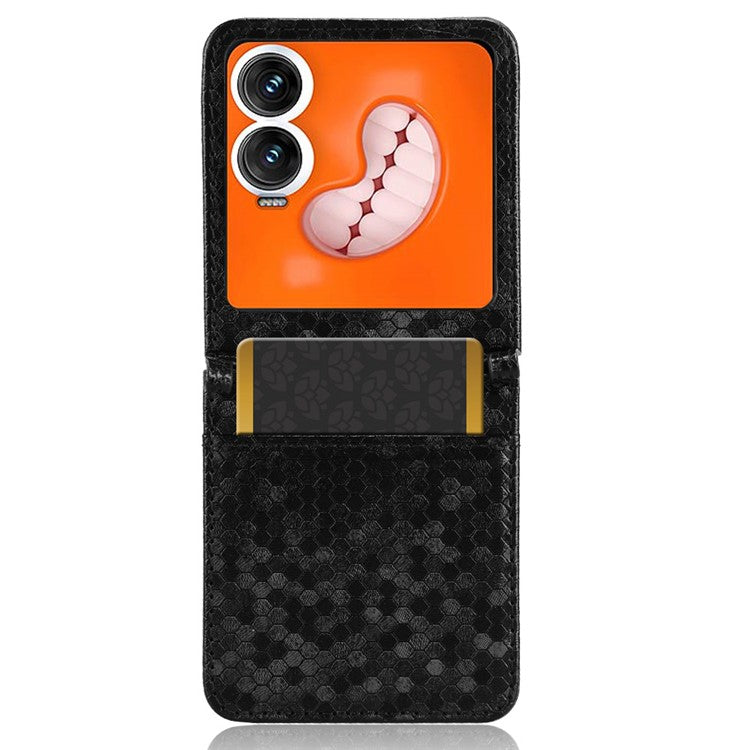For Infinix Zero Flip 5G Case Dot Pattern Imprint PU Leather Coated PC Phone Cover with Card Holder - Black