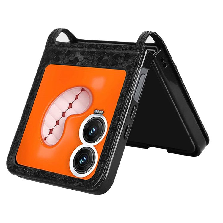 For Infinix Zero Flip 5G Case Dot Pattern Imprint PU Leather Coated PC Phone Cover with Card Holder - Black