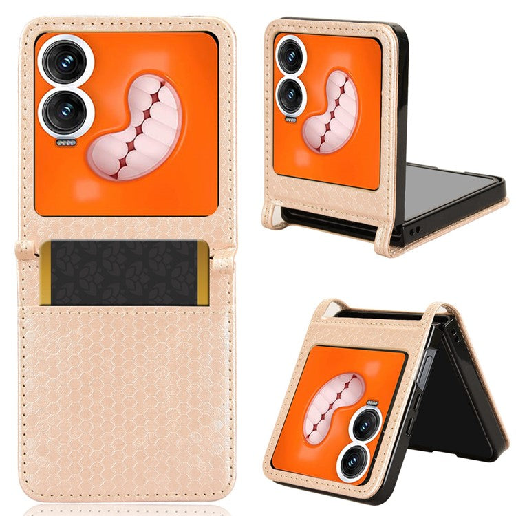 For Infinix Zero Flip 5G Case Dot Pattern Imprint PU Leather Coated PC Phone Cover with Card Holder - Rose Gold