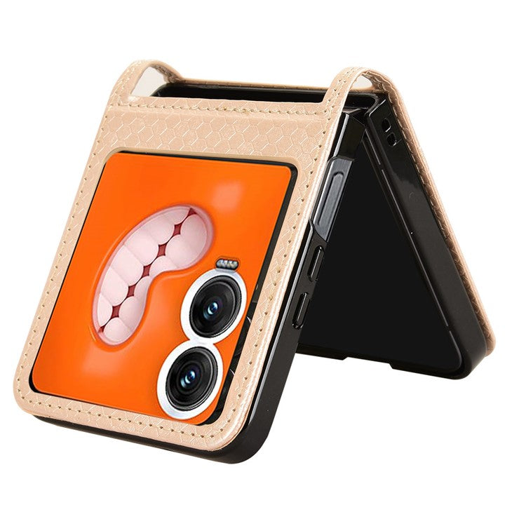 For Infinix Zero Flip 5G Case Dot Pattern Imprint PU Leather Coated PC Phone Cover with Card Holder - Rose Gold