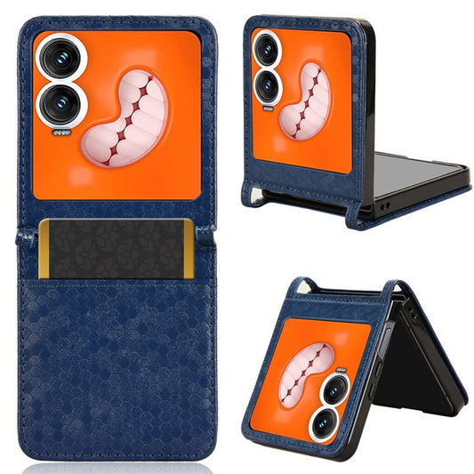 For Infinix Zero Flip 5G Case Dot Pattern Imprint PU Leather Coated PC Phone Cover with Card Holder - Dark Blue