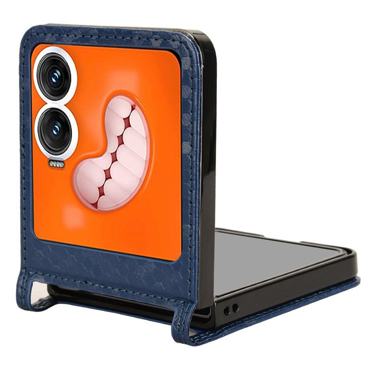 For Infinix Zero Flip 5G Case Dot Pattern Imprint PU Leather Coated PC Phone Cover with Card Holder - Dark Blue