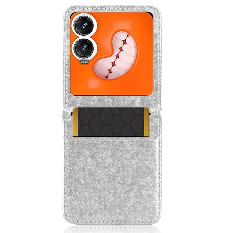For Infinix Zero Flip 5G Case Dot Pattern Imprint PU Leather Coated PC Phone Cover with Card Holder - Silver