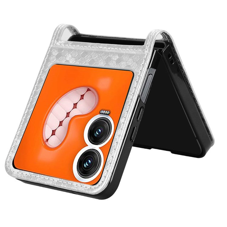 For Infinix Zero Flip 5G Case Dot Pattern Imprint PU Leather Coated PC Phone Cover with Card Holder - Silver