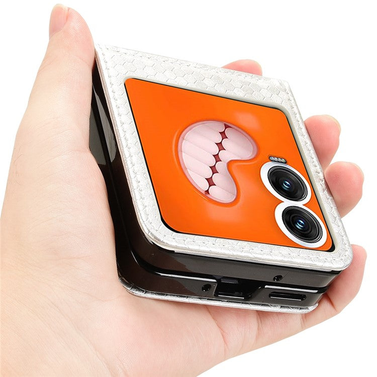 For Infinix Zero Flip 5G Case Dot Pattern Imprint PU Leather Coated PC Phone Cover with Card Holder - Silver