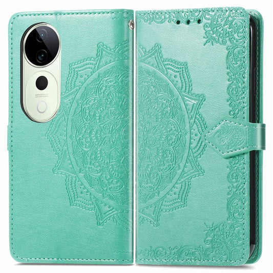 For vivo T3 Ultra 5G Wallet Case Mandala Flower Leather Phone Cover Stand View - Green