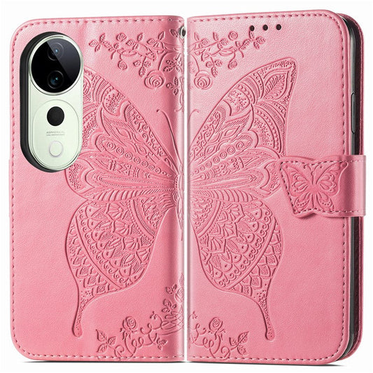 For vivo T3 Ultra 5G Case PU Leather Wallet Phone Cover Butterfly Pattern - Pink