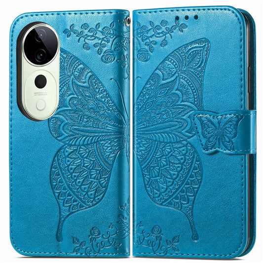 For vivo T3 Ultra 5G Case PU Leather Wallet Phone Cover Butterfly Pattern - Blue