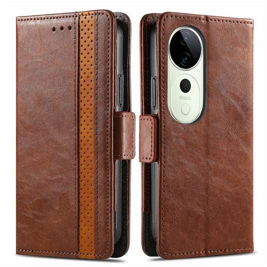 CASENEO 002 Series For vivo T3 Ultra 5G Case Stand Wallet Splicing PU Leather Cover - Dark Brown
