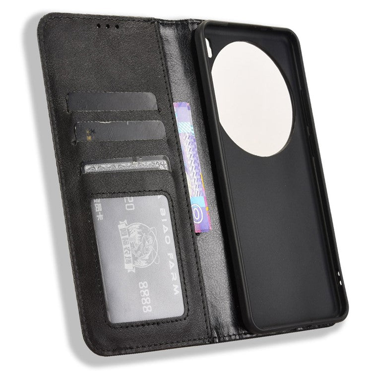 For vivo X200 Pro 5G Leather Case Wallet Stand Retro Texture Phone Cover - Black