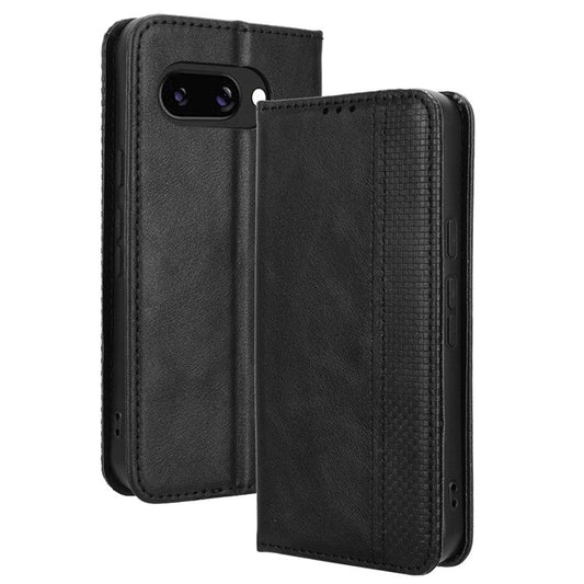 For Google Pixel 9a Leather Case Wallet Stand Retro Texture Phone Cover - Black
