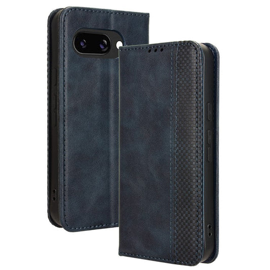 For Google Pixel 9a Leather Case Wallet Stand Retro Texture Phone Cover - Blue