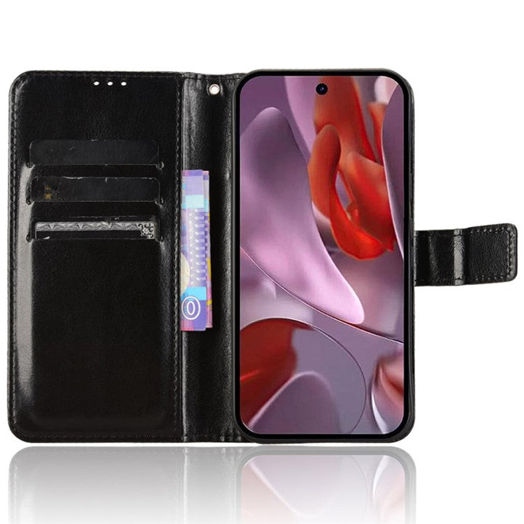 For Google Pixel 9a Case Crazy Horse Texture PU Leather Phone Wallet Cover - Black