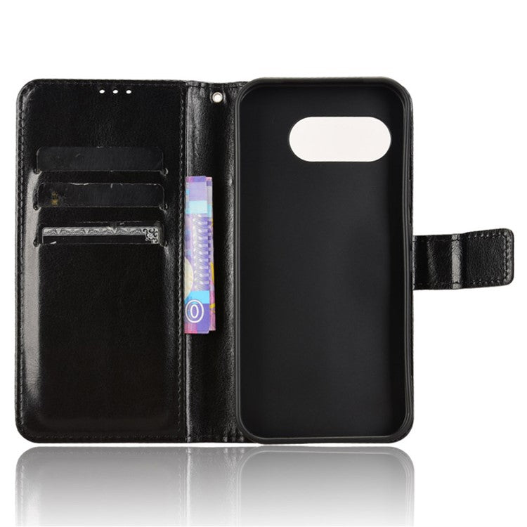 For Google Pixel 9a Case Crazy Horse Texture PU Leather Phone Wallet Cover - Black