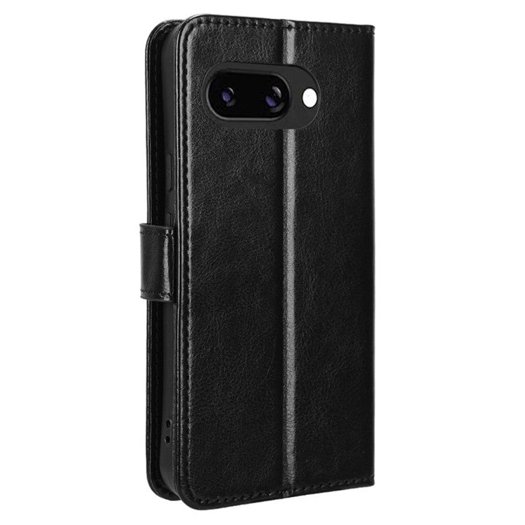 For Google Pixel 9a Case Crazy Horse Texture PU Leather Phone Wallet Cover - Black