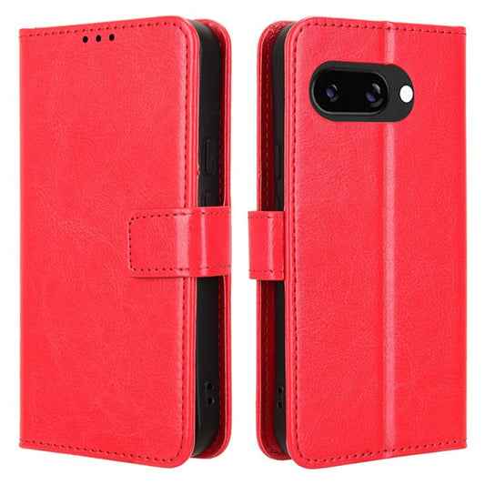 For Google Pixel 9a Case Crazy Horse Texture PU Leather Phone Wallet Cover - Red