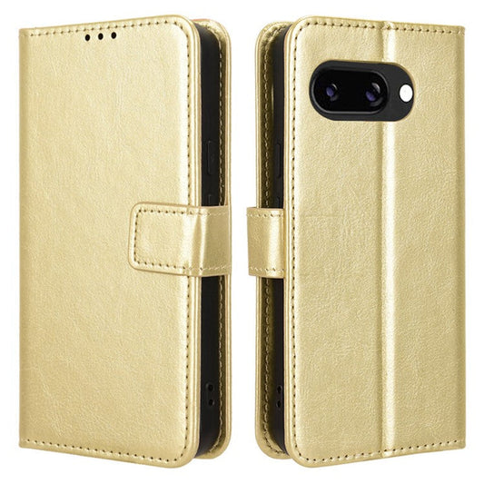 For Google Pixel 9a Case Crazy Horse Texture PU Leather Phone Wallet Cover - Gold