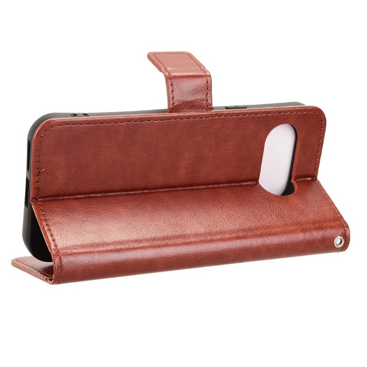 For Google Pixel 9a Case Crazy Horse Texture PU Leather Phone Wallet Cover - Brown