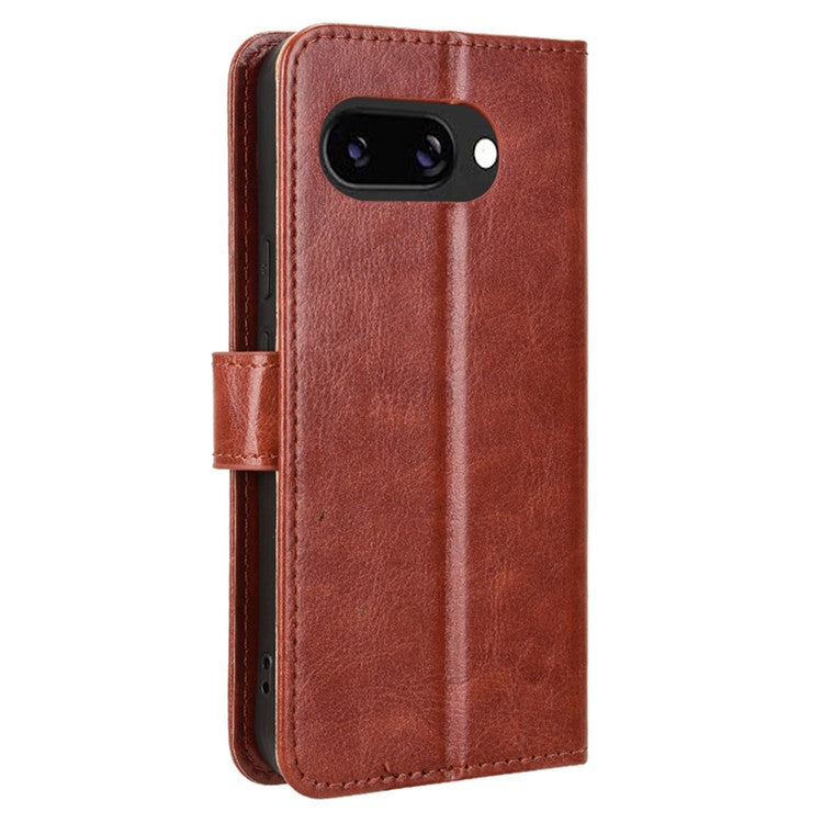 For Google Pixel 9a Case Crazy Horse Texture PU Leather Phone Wallet Cover - Brown