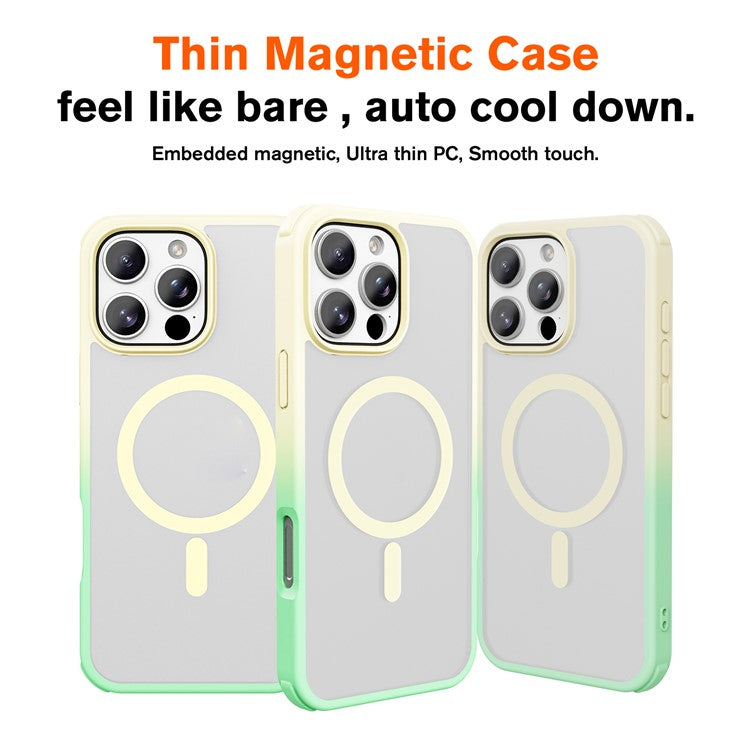 For iPhone 16 Pro Magnetic Case Compatible with MagSafe TPU+PC Phone Cover - Gradient Yellow Green