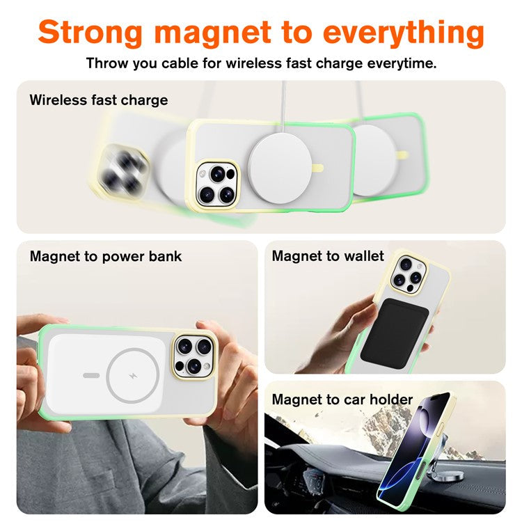 For iPhone 16 Pro Magnetic Case Compatible with MagSafe TPU+PC Phone Cover - Gradient Yellow Green