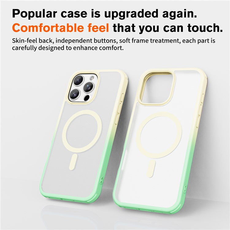For iPhone 16 Pro Magnetic Case Compatible with MagSafe TPU+PC Phone Cover - Gradient Yellow Green