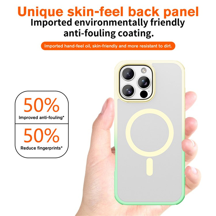 For iPhone 16 Pro Magnetic Case Compatible with MagSafe TPU+PC Phone Cover - Gradient Yellow Green