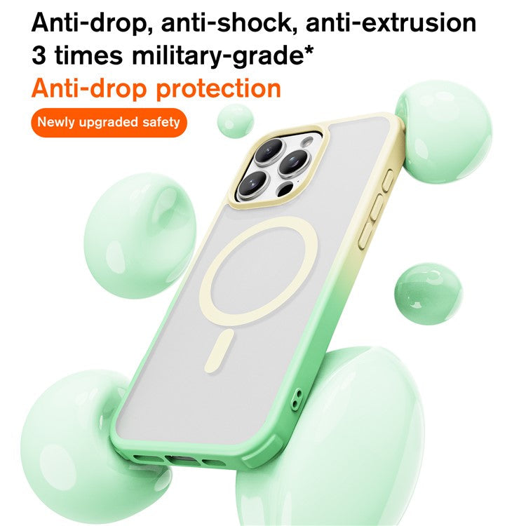 For iPhone 16 Pro Magnetic Case Compatible with MagSafe TPU+PC Phone Cover - Gradient Yellow Green