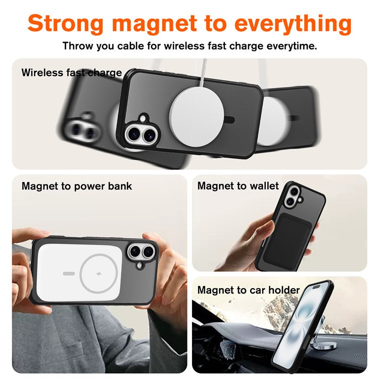For iPhone 16 Magnetic Case Compatible with MagSafe TPU+PC Phone Cover - Black