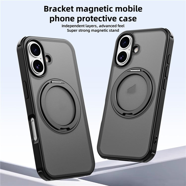 For iPhone 16 Case Compatible with MagSafe Ring Kickstand TPU+PC Back Cover - Black