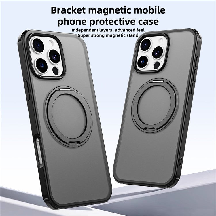 For iPhone 16 Pro Case Compatible with MagSafe Ring Kickstand TPU+PC Back Cover - Black