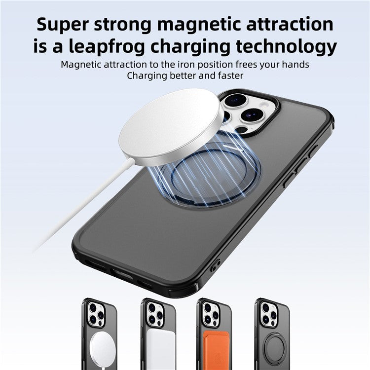 For iPhone 16 Pro Case Compatible with MagSafe Ring Kickstand TPU+PC Back Cover - Black