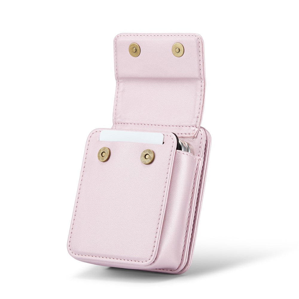 For Samsung Galaxy Z Flip7 FE 5G / Z Flip7 5G / Z Flip6 5G / Z Flip5 5G Leather Mobile Phone Bag RFID Blocking Wallet Pouch with Strap - Pink
