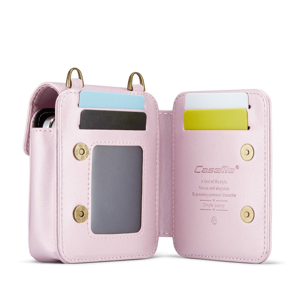 For Samsung Galaxy Z Flip7 FE 5G / Z Flip7 5G / Z Flip6 5G / Z Flip5 5G Leather Mobile Phone Bag RFID Blocking Wallet Pouch with Strap - Pink