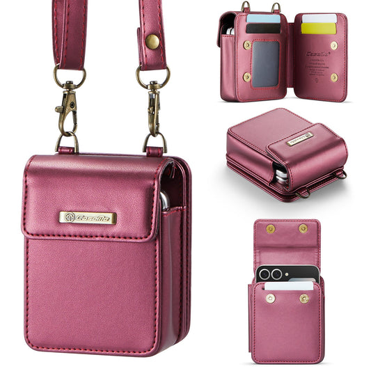 For Samsung Galaxy Z Flip5 5G / Galaxy Z Flip6 5G Leather Mobile Phone Bag RFID Blocking Wallet Cell Phone Pouch with Strap - Red
