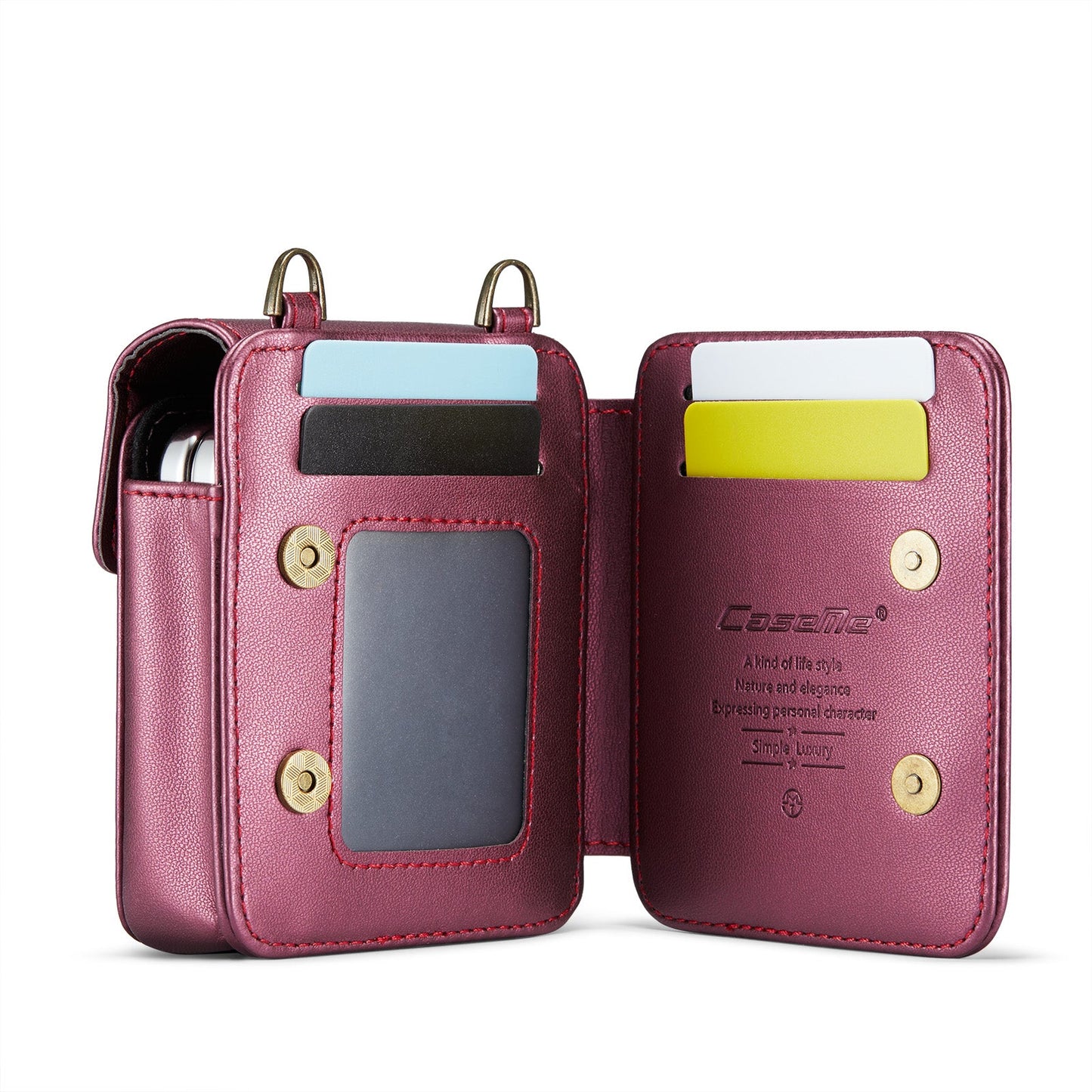 For Samsung Galaxy Z Flip5 5G / Galaxy Z Flip6 5G Leather Mobile Phone Bag RFID Blocking Wallet Cell Phone Pouch with Strap - Red