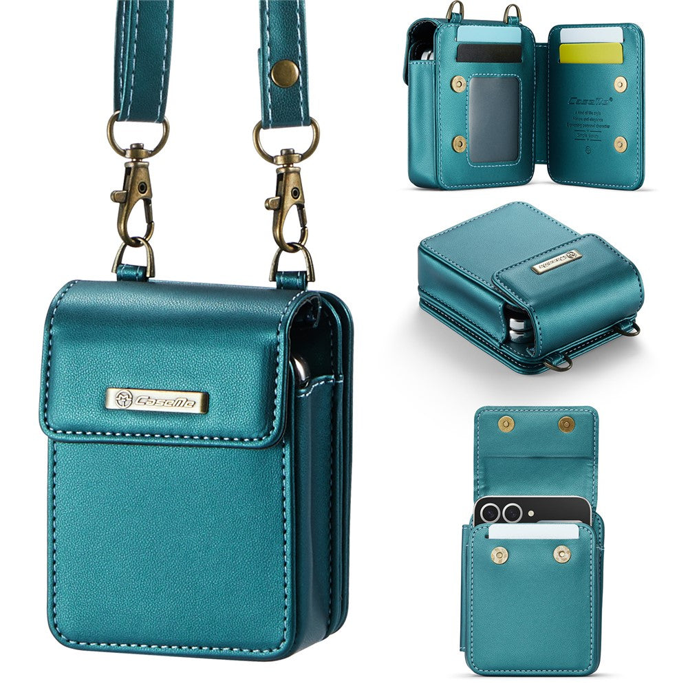 For Samsung Galaxy Z Flip7 FE 5G / Z Flip7 5G / Z Flip6 5G / Z Flip5 5G Leather Mobile Phone Bag RFID Blocking Wallet Pouch with Strap - Green