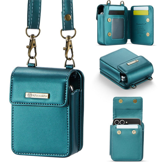 For Samsung Galaxy Z Flip7 FE 5G / Z Flip7 5G / Z Flip6 5G / Z Flip5 5G Leather Mobile Phone Bag RFID Blocking Wallet Pouch with Strap - Green