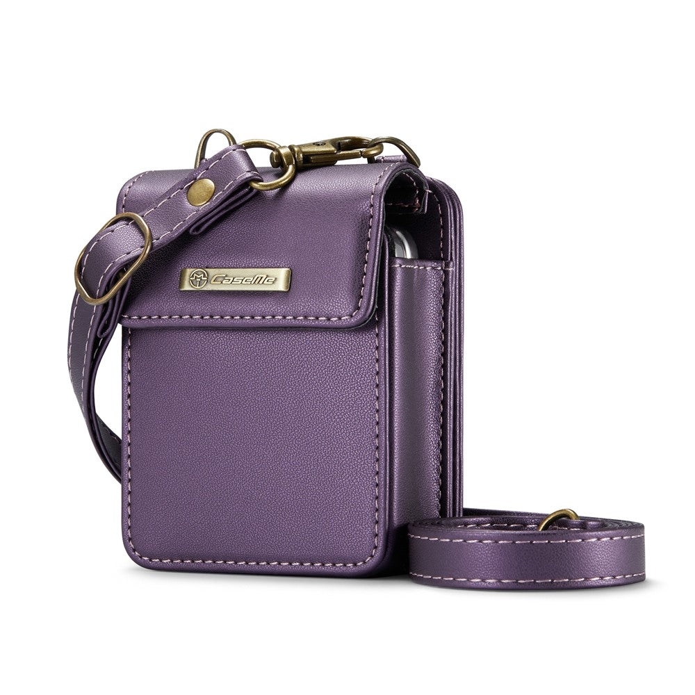 For Samsung Galaxy Z Flip7 FE 5G / Z Flip7 5G / Z Flip6 5G / Z Flip5 5G Leather Mobile Phone Bag RFID Blocking Wallet Pouch with Strap - Purple