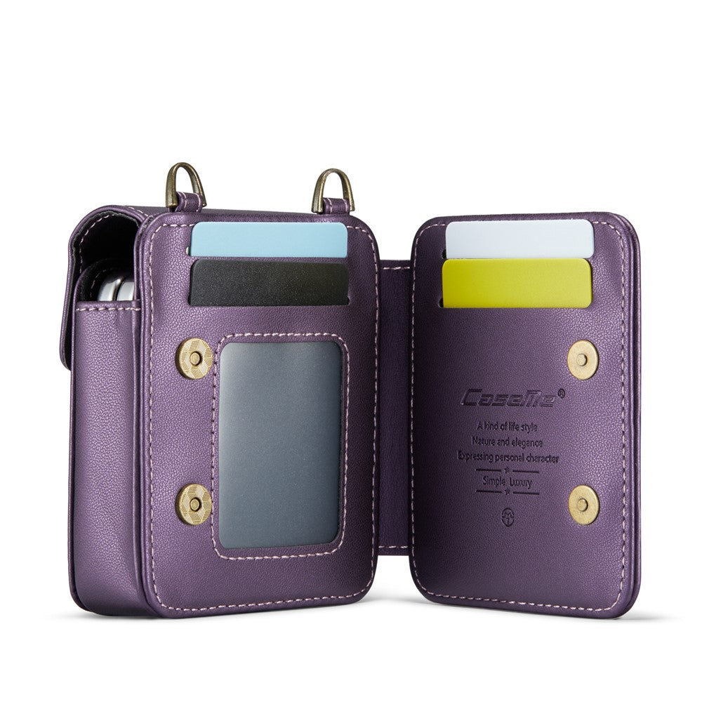 For Samsung Galaxy Z Flip7 FE 5G / Z Flip7 5G / Z Flip6 5G / Z Flip5 5G Leather Mobile Phone Bag RFID Blocking Wallet Pouch with Strap - Purple