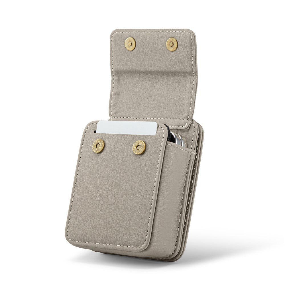 For Samsung Galaxy Z Flip7 FE 5G / Z Flip7 5G / Z Flip6 5G / Z Flip5 5G Leather Mobile Phone Bag RFID Blocking Wallet Pouch with Strap - Grey