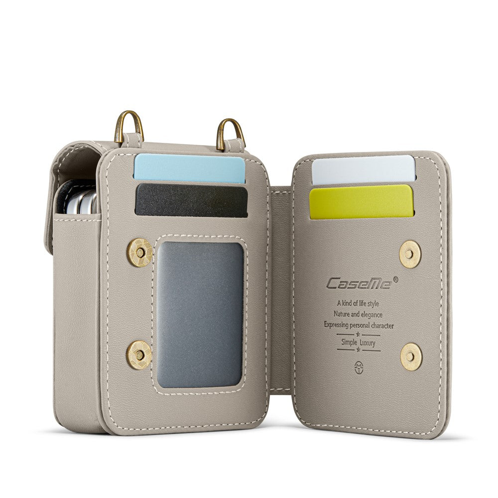 For Samsung Galaxy Z Flip7 FE 5G / Z Flip7 5G / Z Flip6 5G / Z Flip5 5G Leather Mobile Phone Bag RFID Blocking Wallet Pouch with Strap - Grey