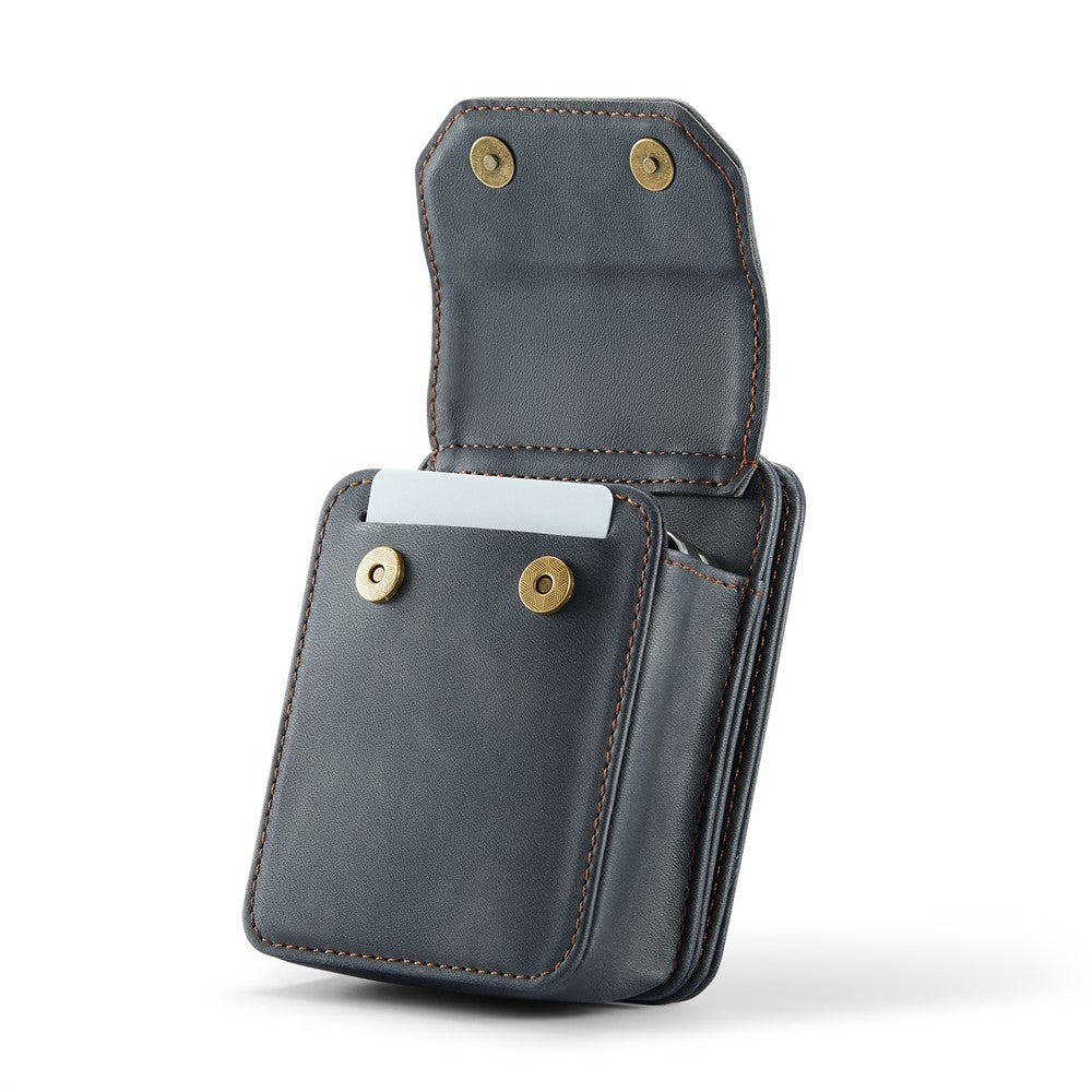 For Samsung Galaxy Z Flip7 FE 5G / Z Flip7 5G / Z Flip6 5G / Z Flip5 5G Phone Pouch with Strap RFID Blocking Leather Wallet Phone Case - Black