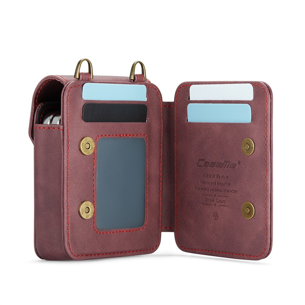 For Samsung Galaxy Z Flip7 FE 5G / Z Flip7 5G / Z Flip6 5G / Z Flip5 5G Phone Pouch with Strap RFID Blocking Leather Wallet Phone Case - Red